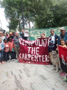 Campaigners gather at the weekly street stall in Stratford to demand decent housing
